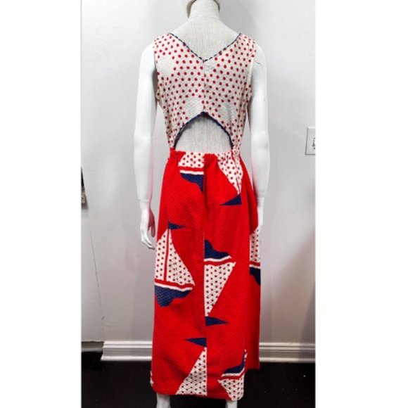 1960'S VINTAGE SAILBOAT CUTOUT MOD MAXI DRESS 6/8 - Picture 2 of 8